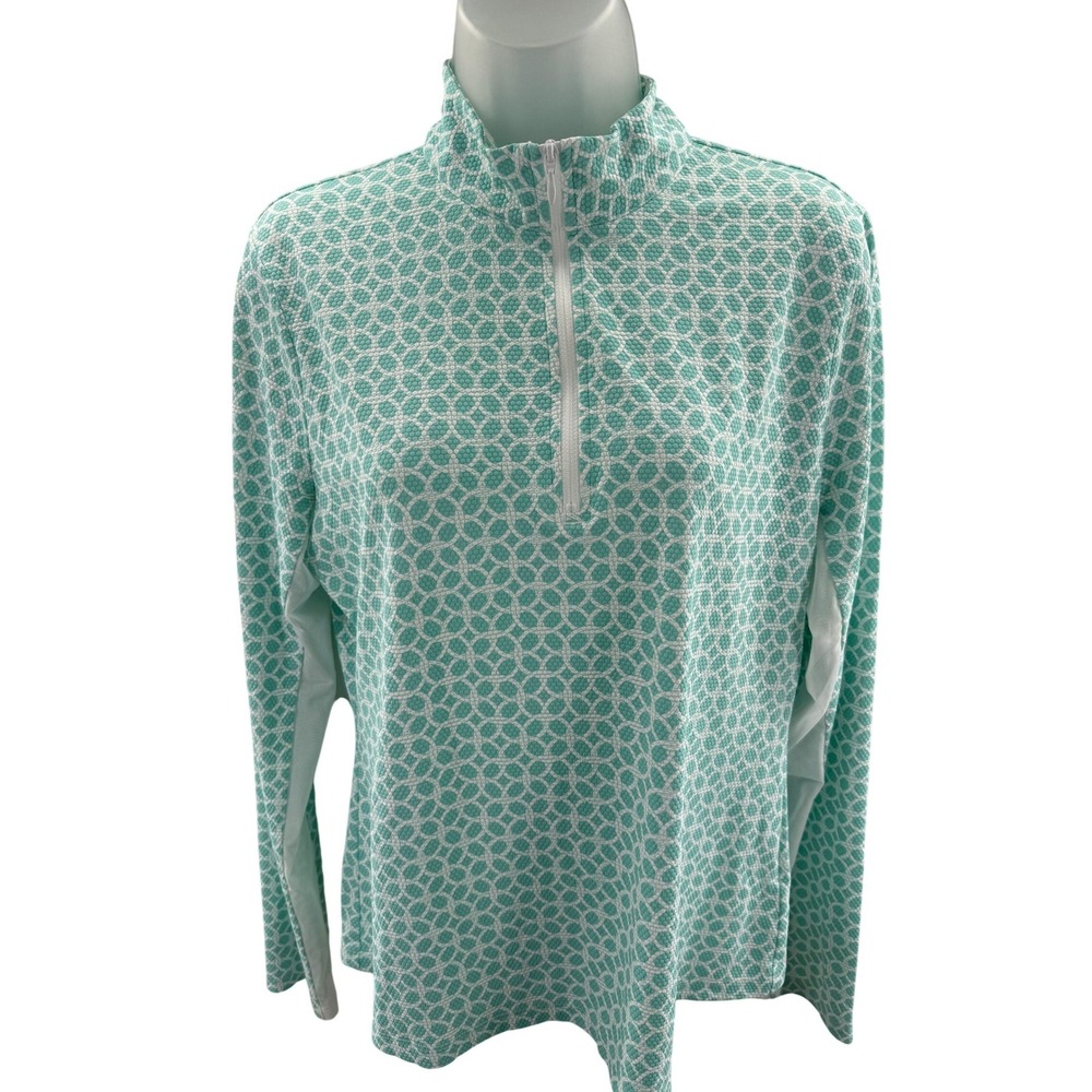 Tommy Bahama Active Womens Large Aqua Geometric 1/4 Zip Pullover Shirt Golf
